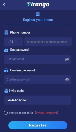 Tiranga Game Registration Page